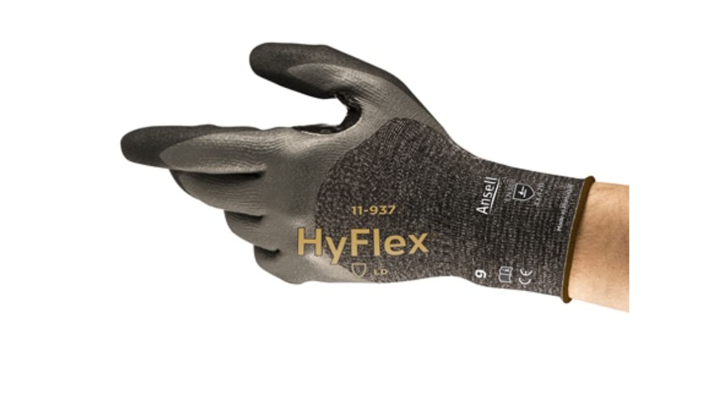 Ansell Black Nitrile Abrasion Resistant Work Gloves, Size 7, Small, Nitrile Coating