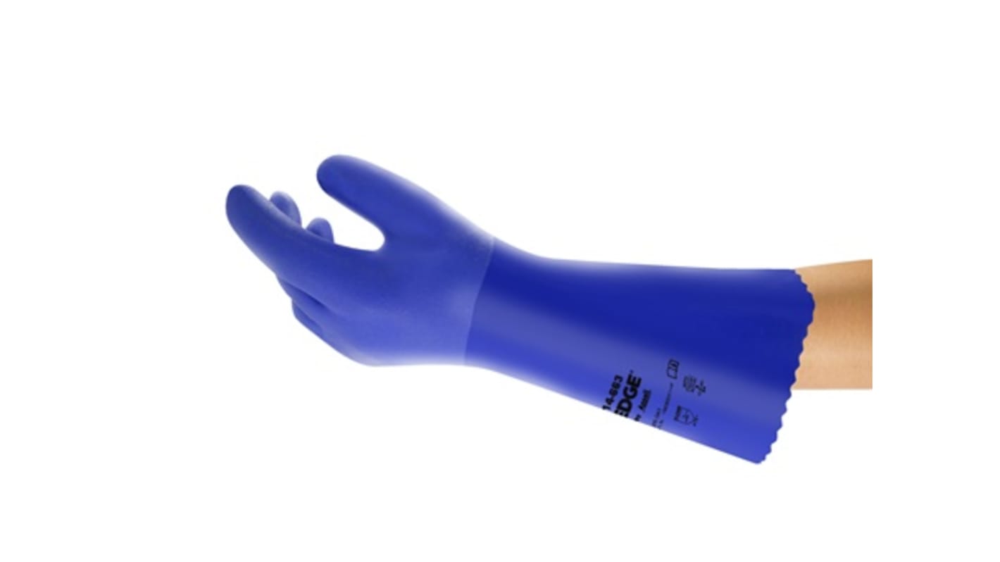 Ansell Blue PVC Oil Grip, Oil Repellent Liquid/Oil repellent Gloves, Size 8, Medium, PVC Coating