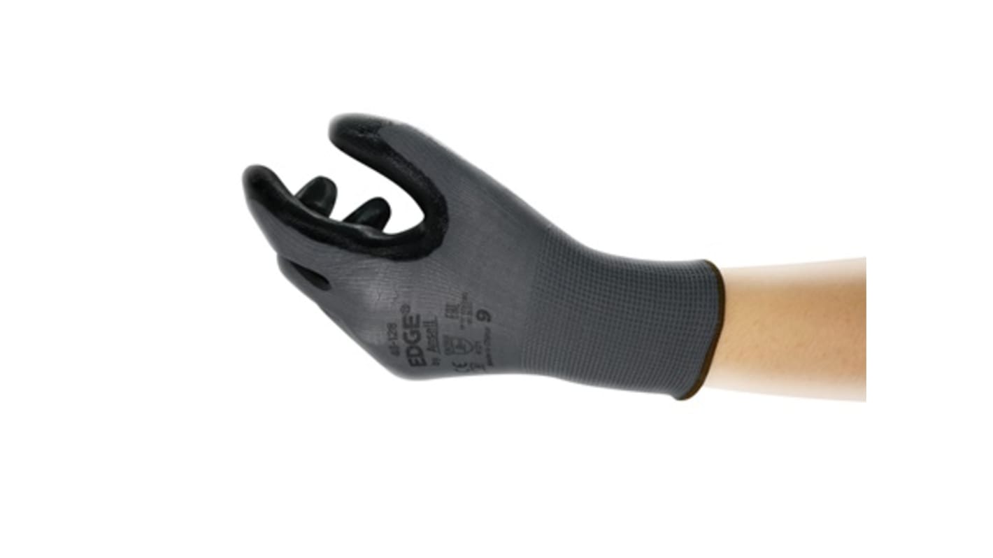 Ansell Black Polyester Abrasion Resistant Work Gloves, Size 7, Nitrile Coating
