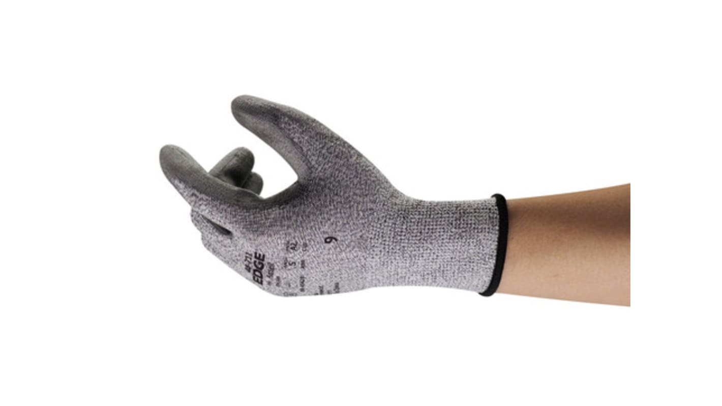 Ansell Grey Aramid Knit Cut Resistant Work Gloves, Size 7, Polyurethane Coating