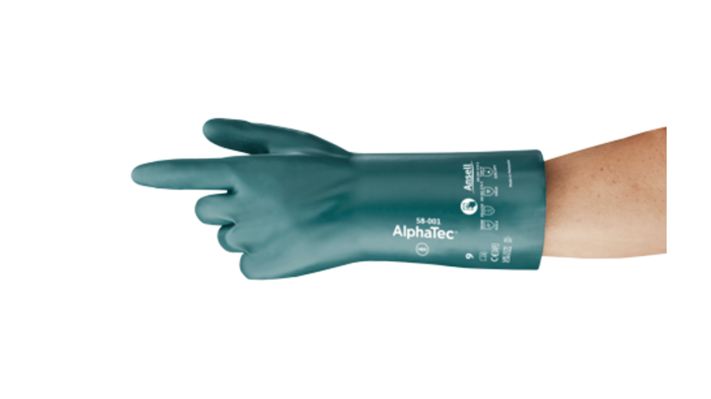 Ansell Green Nitrile Chemical Resistant Work Gloves, Size 8, Medium, Nitrile Coating