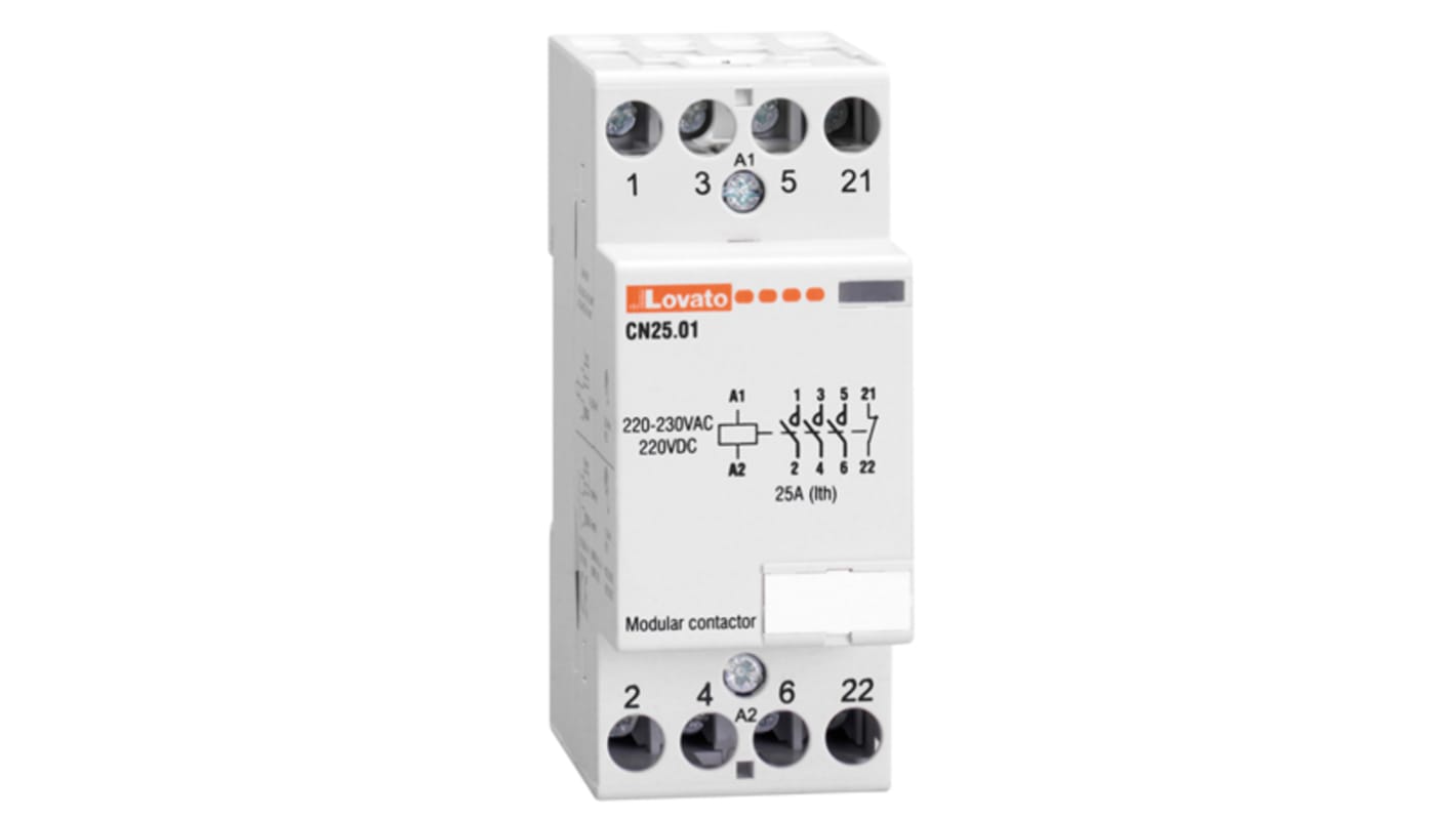 Contactor Lovato CN CN25 de 4 polos, 3 NA + 1 NC, 25 A, bobina 24 V ac