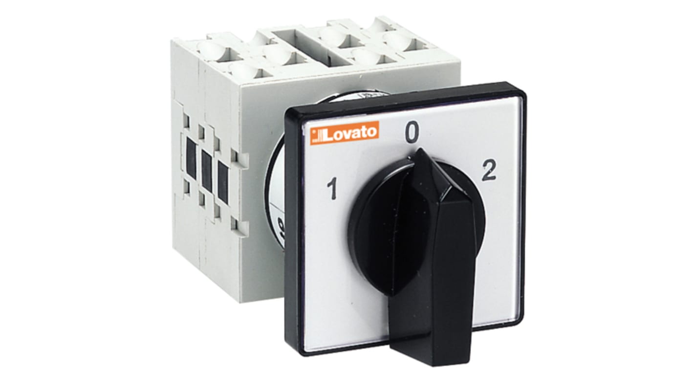 Lovato, 1P 3 Position 60° Changeover Cam Switch, 16A, Short Black Handle Actuator