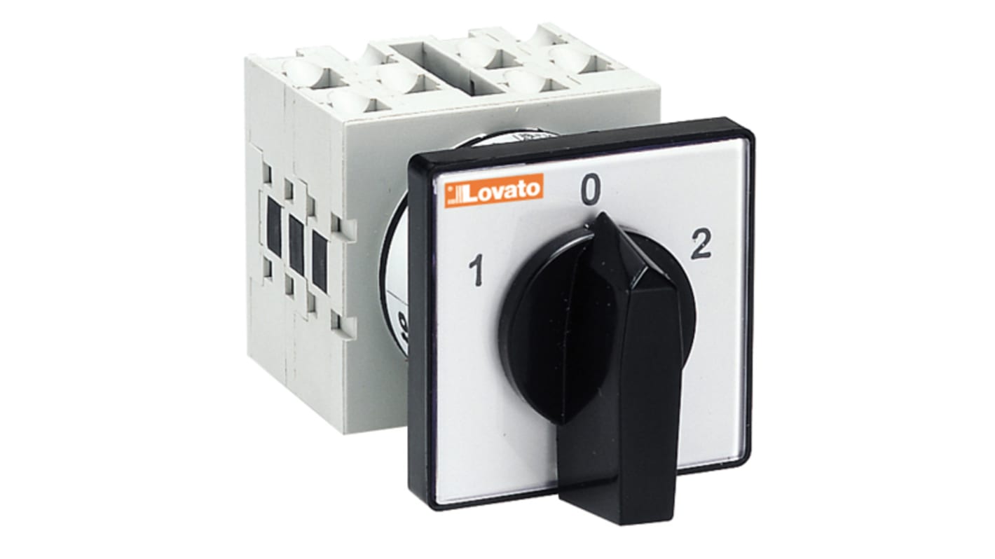 Lovato 3 Position 60° Dahlander Motor Control Cam Switch, 20A, Short Black Handle Actuator