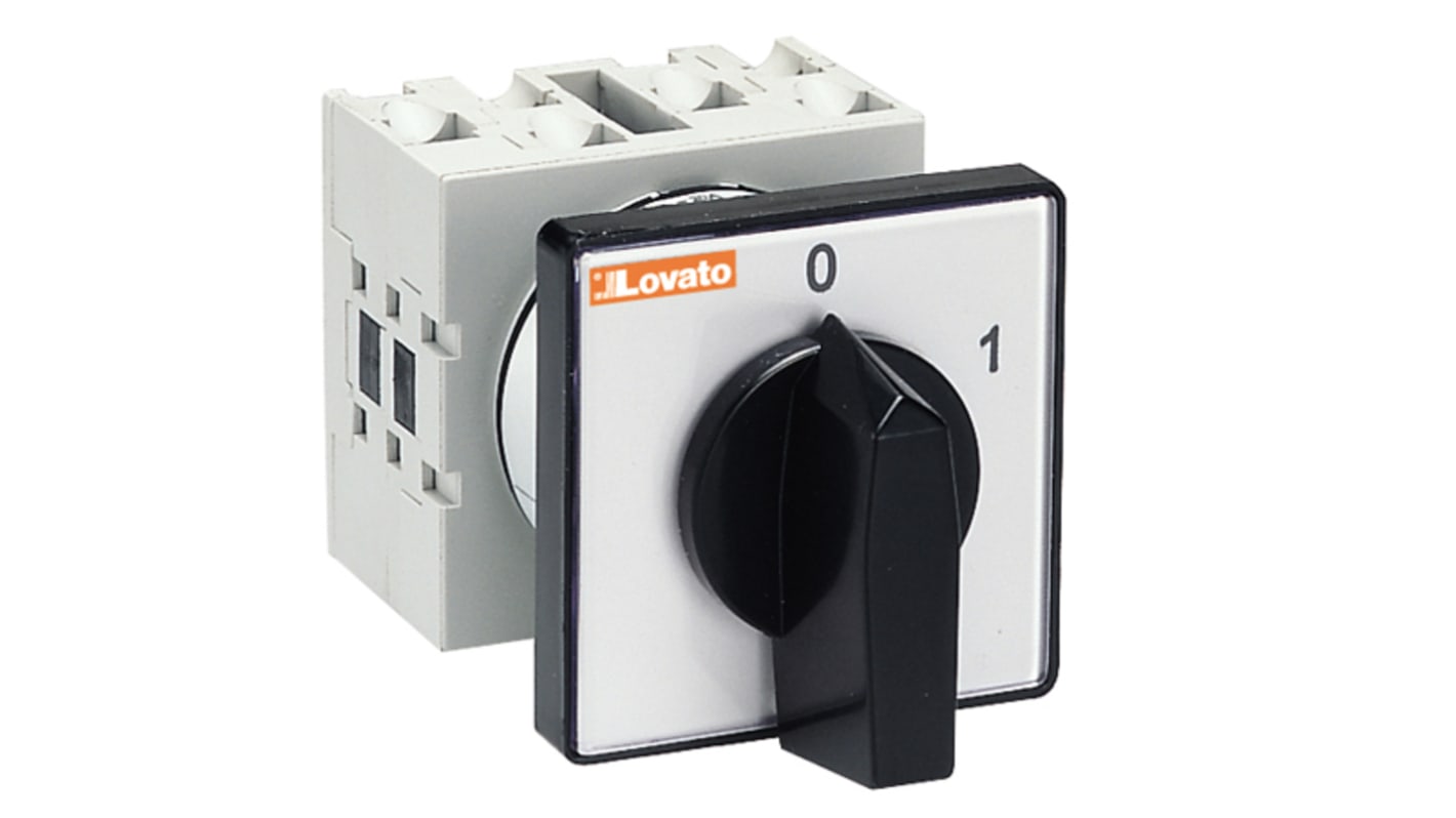 Lovato, 4P 2 Position 60° On-Off Cam Switch, 40A, Short Black Handle Actuator