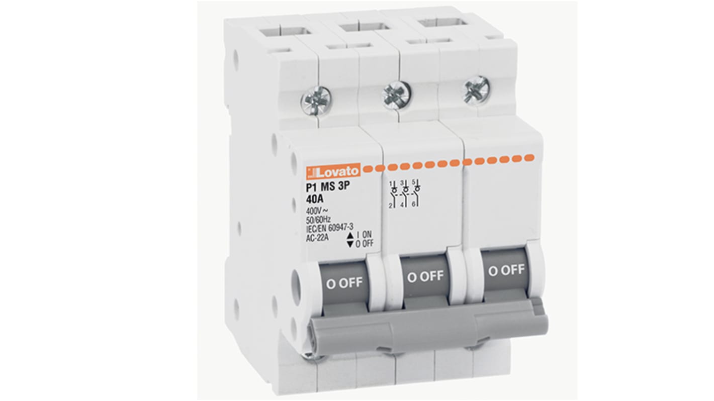 Sezionatore con interruttore Lovato P1MS3P040, 3P, 40A, per guida DIN