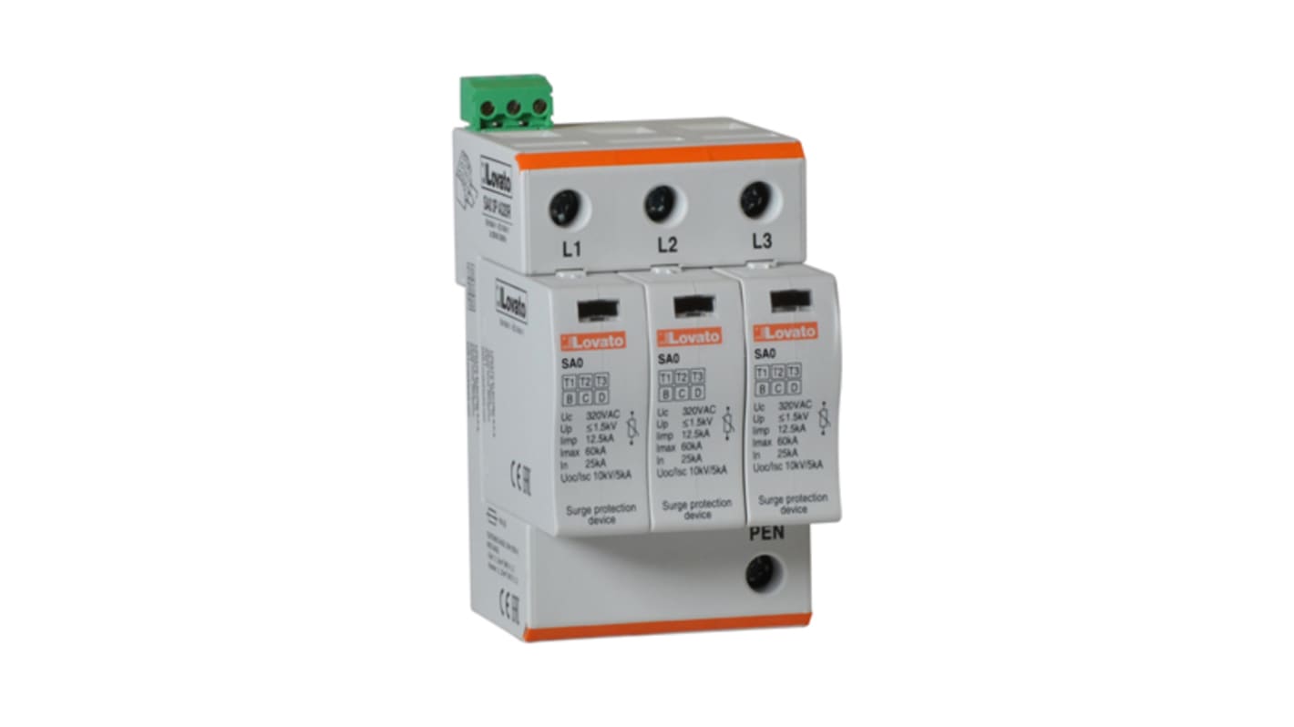 Lovato Single Phase Surge Protector, 60kA, DIN Rail Mount