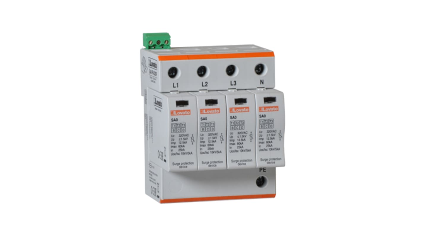 Lovato Single Phase Surge Protector, 60kA, DIN Rail Mount