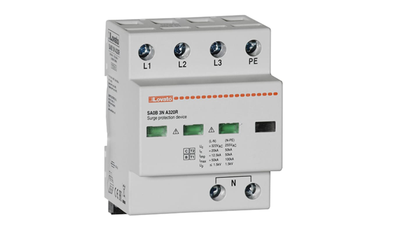 SA0B3NA320R Lovato Single Phase Surge Protector, 50kA, DIN Rail Mount