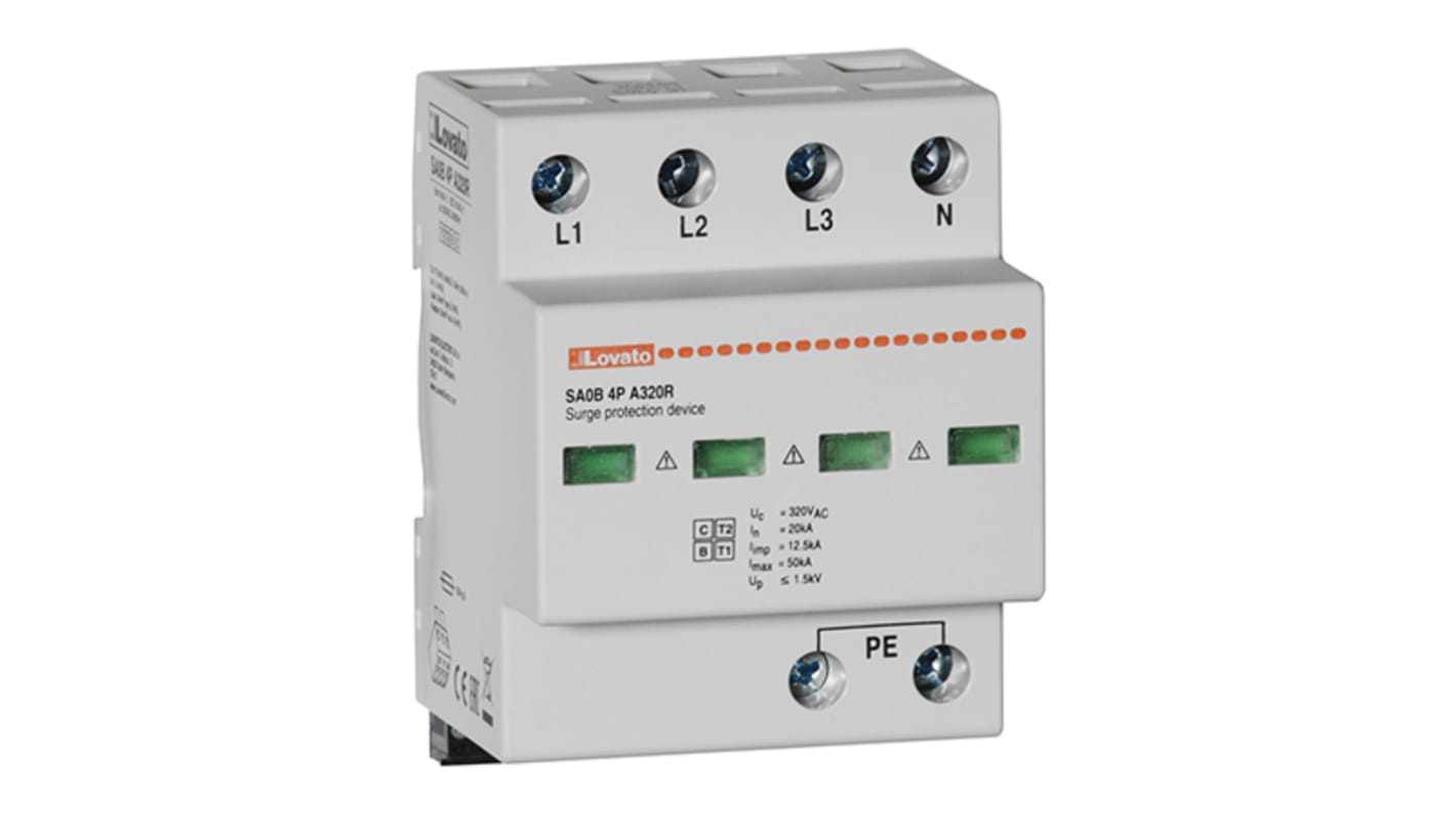 SA0B4PA320R Lovato Single Phase Surge Protector, 50kA, DIN Rail Mount