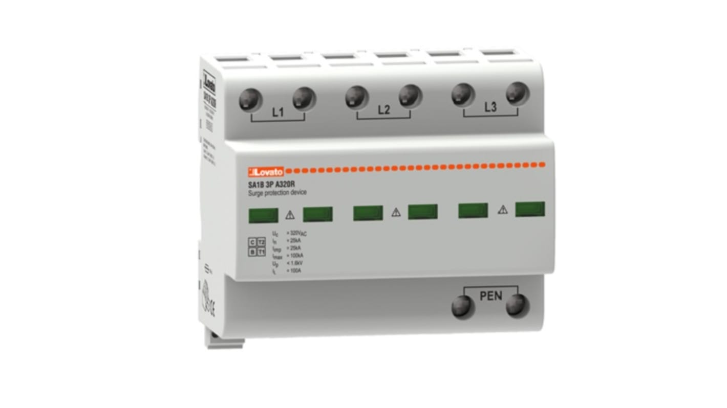 SA1B3PA320R Lovato Single Phase Surge Protector, 100kA, DIN Rail
