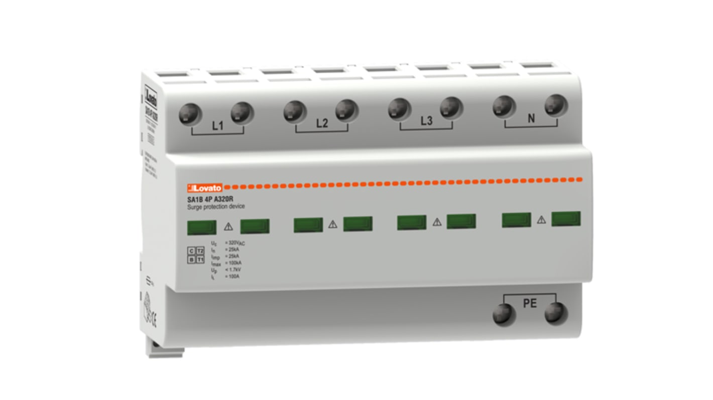 SA1B4PA320R Lovato Single Phase Surge Protector, 100kA, DIN Rail