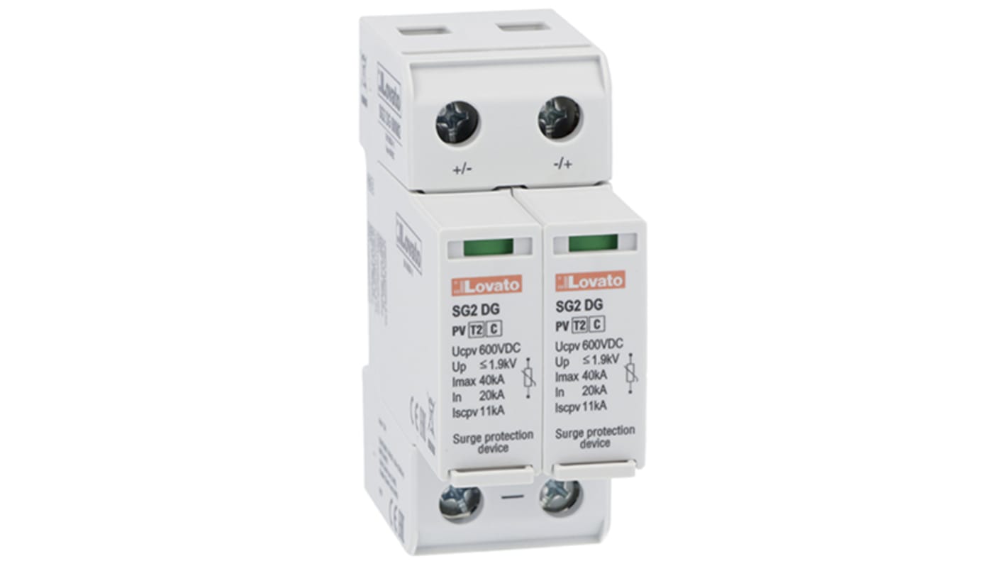 SG2DG600M2 Lovato Single Phase Surge Protector, 40kA, DIN Rail Mount RS