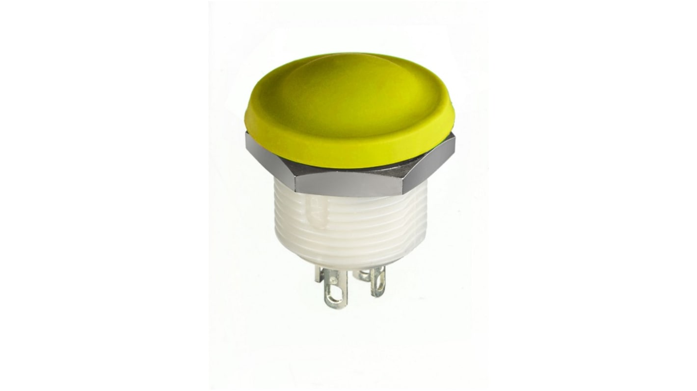 APEM IX Series Push Button Switch, Momentary, Panel Mount, 12mm Cutout, SPST, Yellow LED, 28V dc, IP67, IP69K
