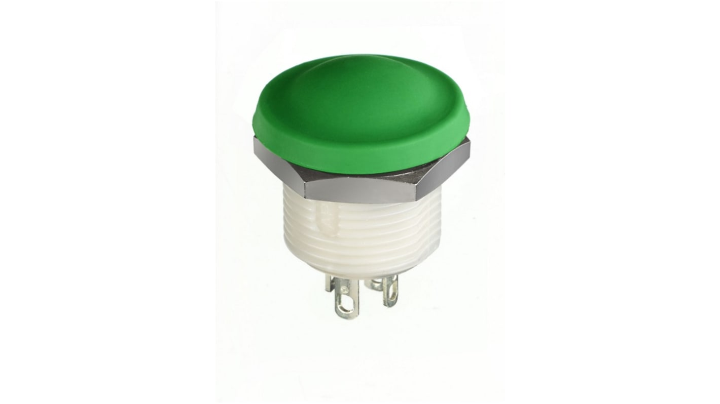 APEM IX Series Push Button Switch, Momentary, Panel Mount, 12mm Cutout, NC/NO, Green LED, 28V dc, IP67, IP69K