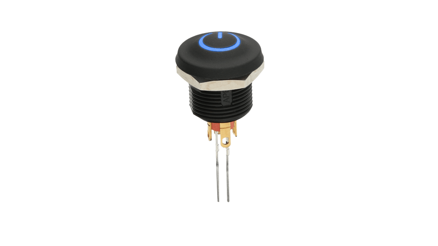 APEM IX Series Illuminated Illuminated Push Button Switch, Momentary, Panel Mount, 12mm Cutout, NC/NO, Blue LED, 28V