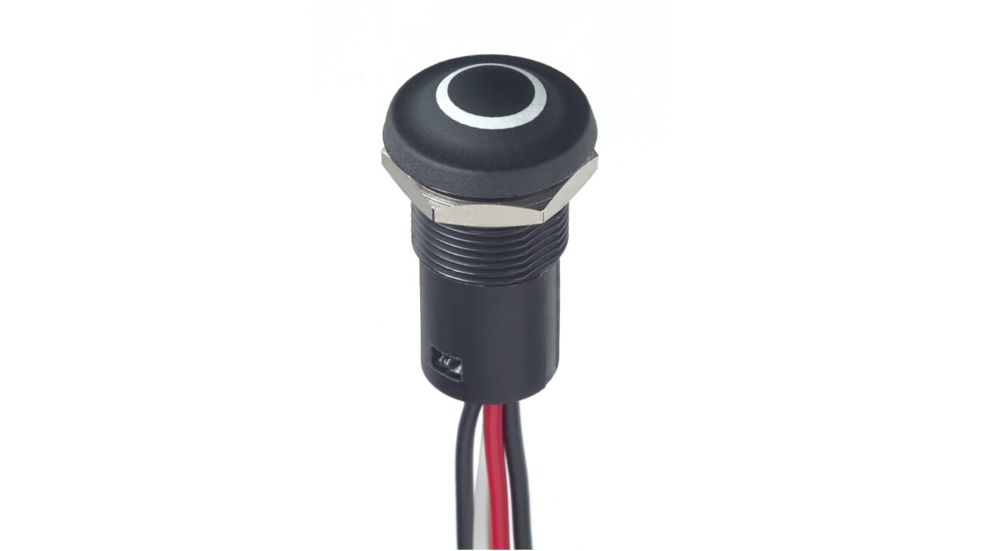 APEM IX Series Illuminated Illuminated Push Button Switch, Momentary, Panel Mount, 12mm Cutout, NC/NO, White LED, 28V