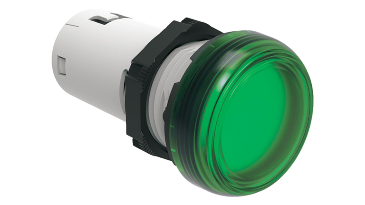 Lovato, LPML, Panel Mount Green LED Pilot Light, 22mm Cutout, IP66, IP67, IP69K, Round, 120V