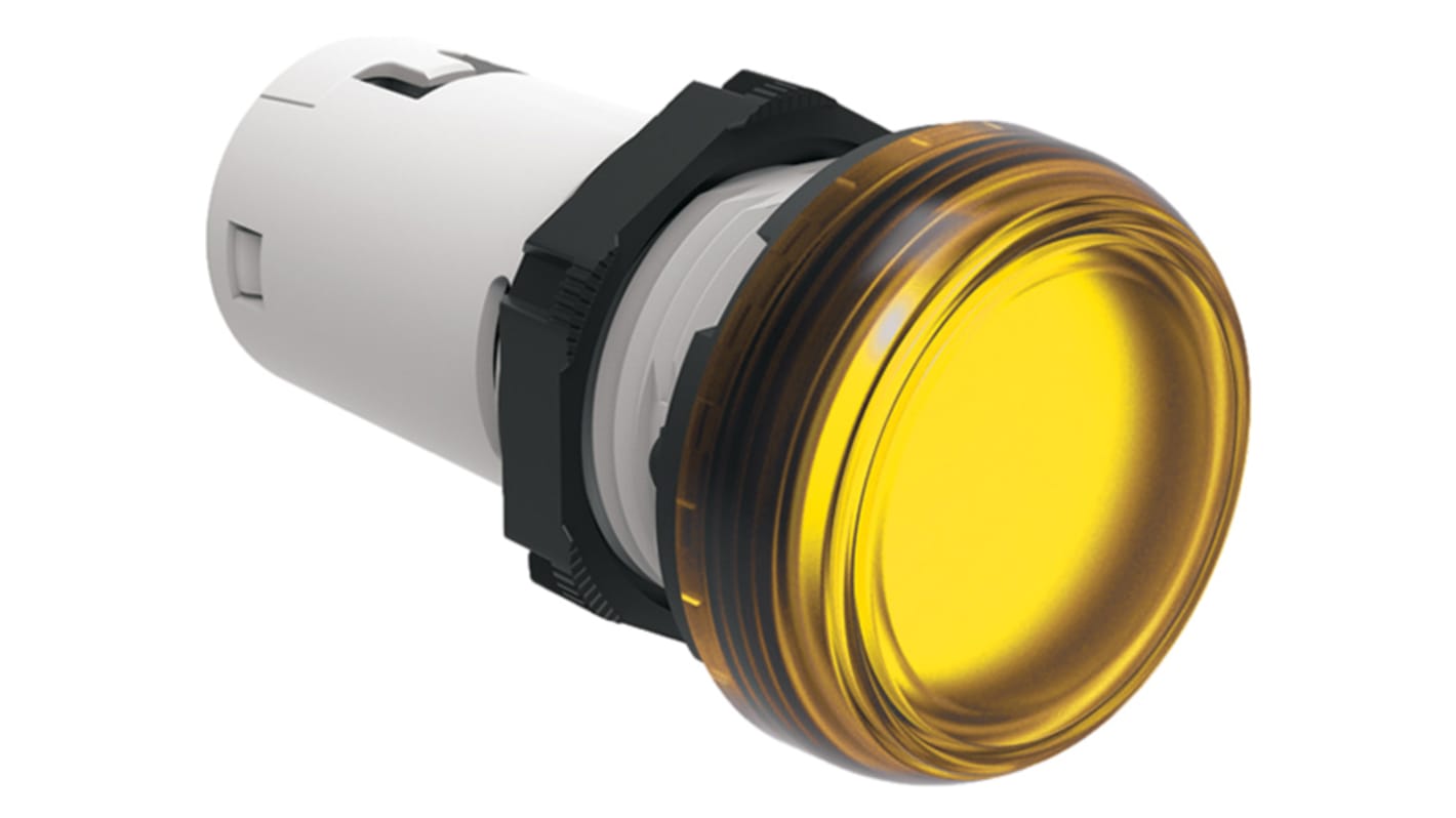 Lovato, LPML, Panel Mount Yellow LED Pilot Light, 22mm Cutout, IP66, IP67, IP69K, Round, 380-415V