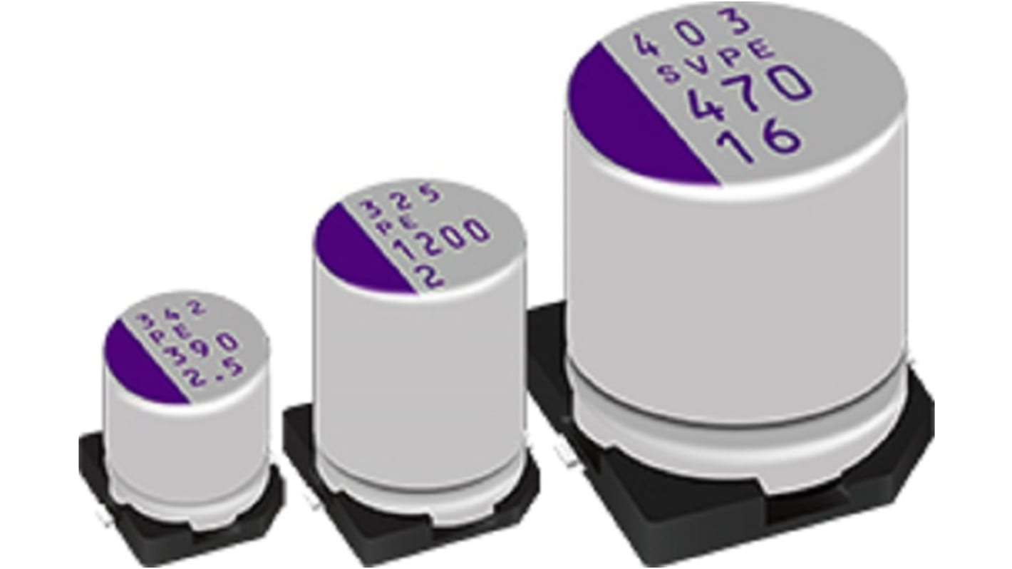 Panasonic 820μF Conductive Polymer Aluminium Solid Capacitor 2.5V dc, Surface Mount - 2R5SVPE820M