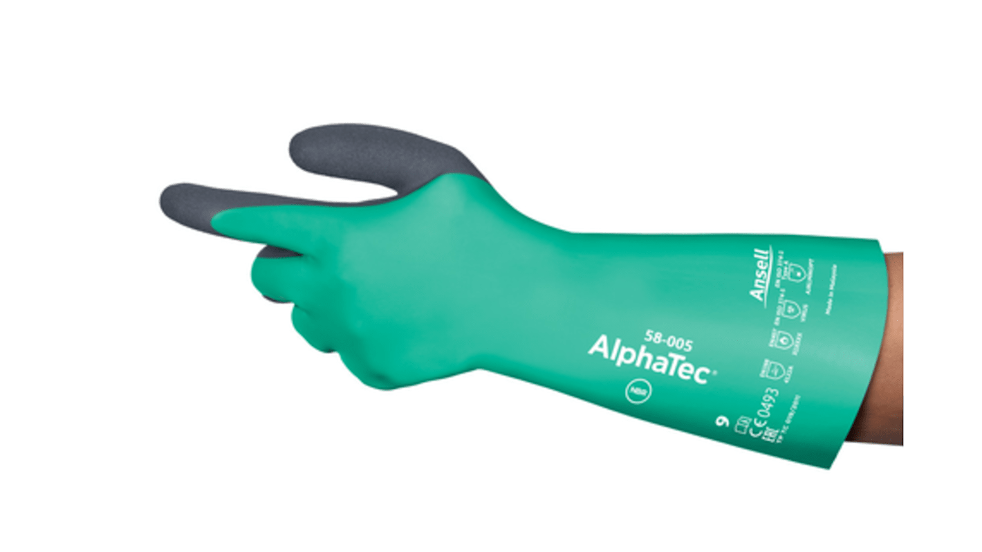 Ansell Green Neoprene, Nitrile Chemical Resistant Work Gloves, Size 8, Medium, Neoprene Coating