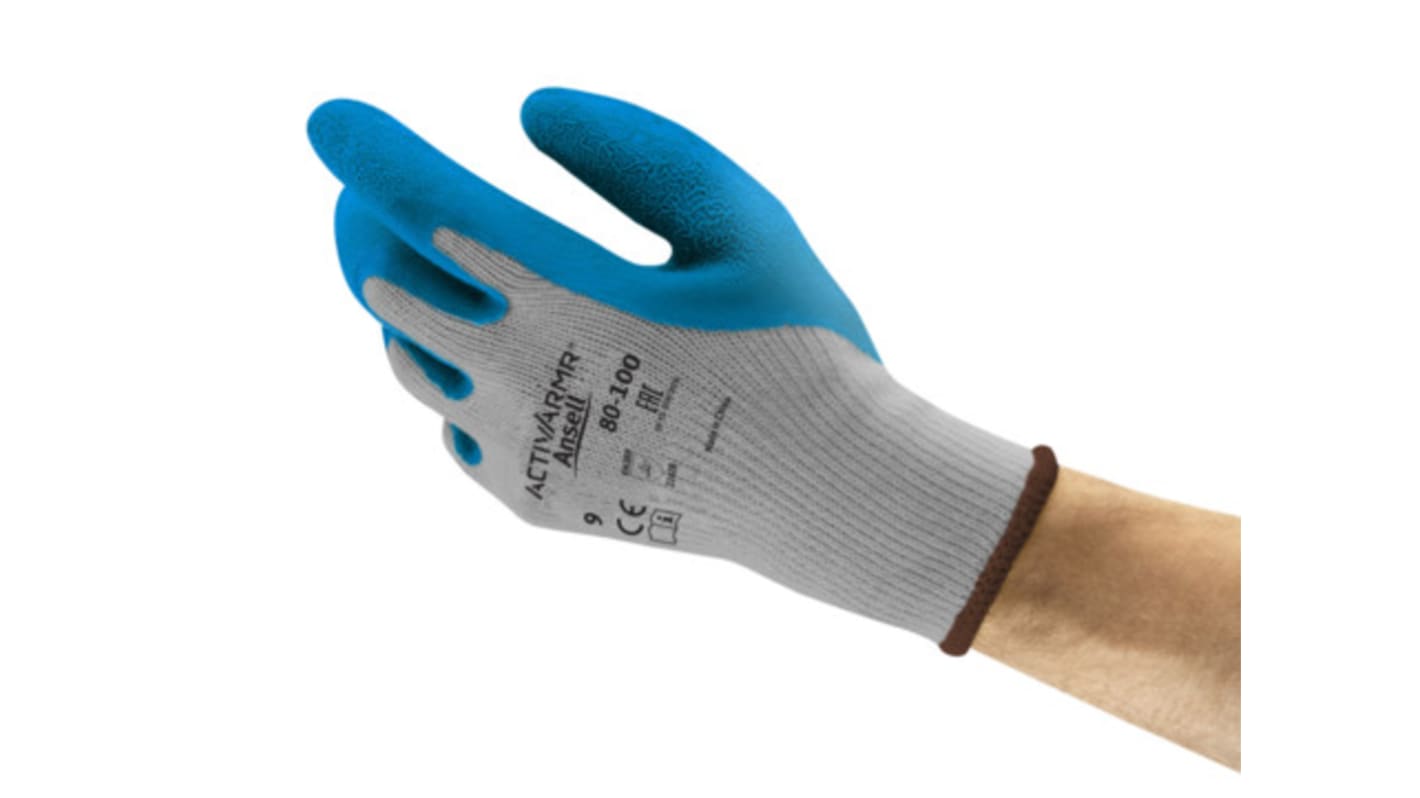 Ansell Grey Polyester Cotton Fibre Extra Grip Work Gloves, Size 8, Medium, Latex Coating