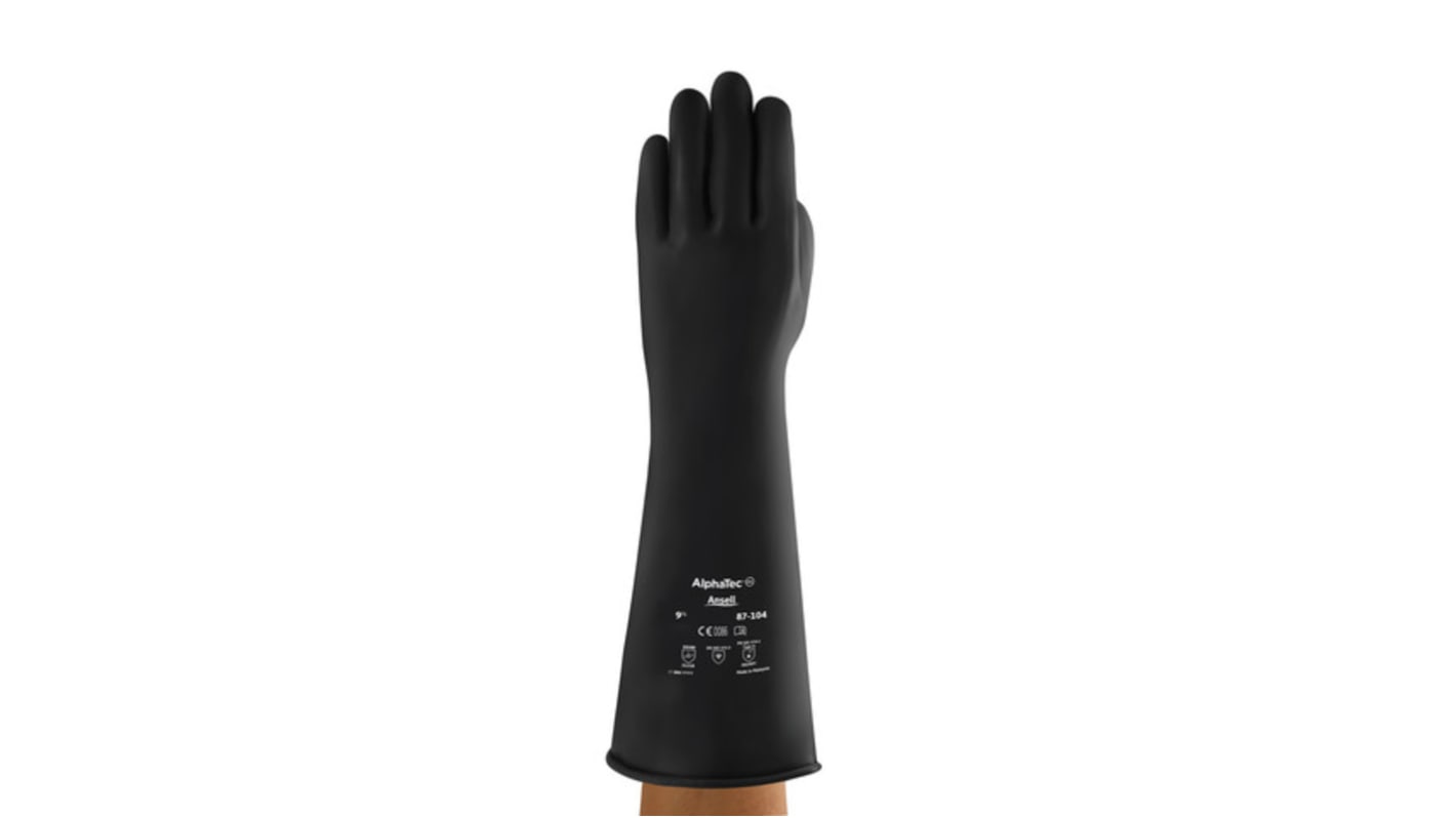 87104085 Ansell Black Latex Chemical Resistant Work Gloves, Size 8.5