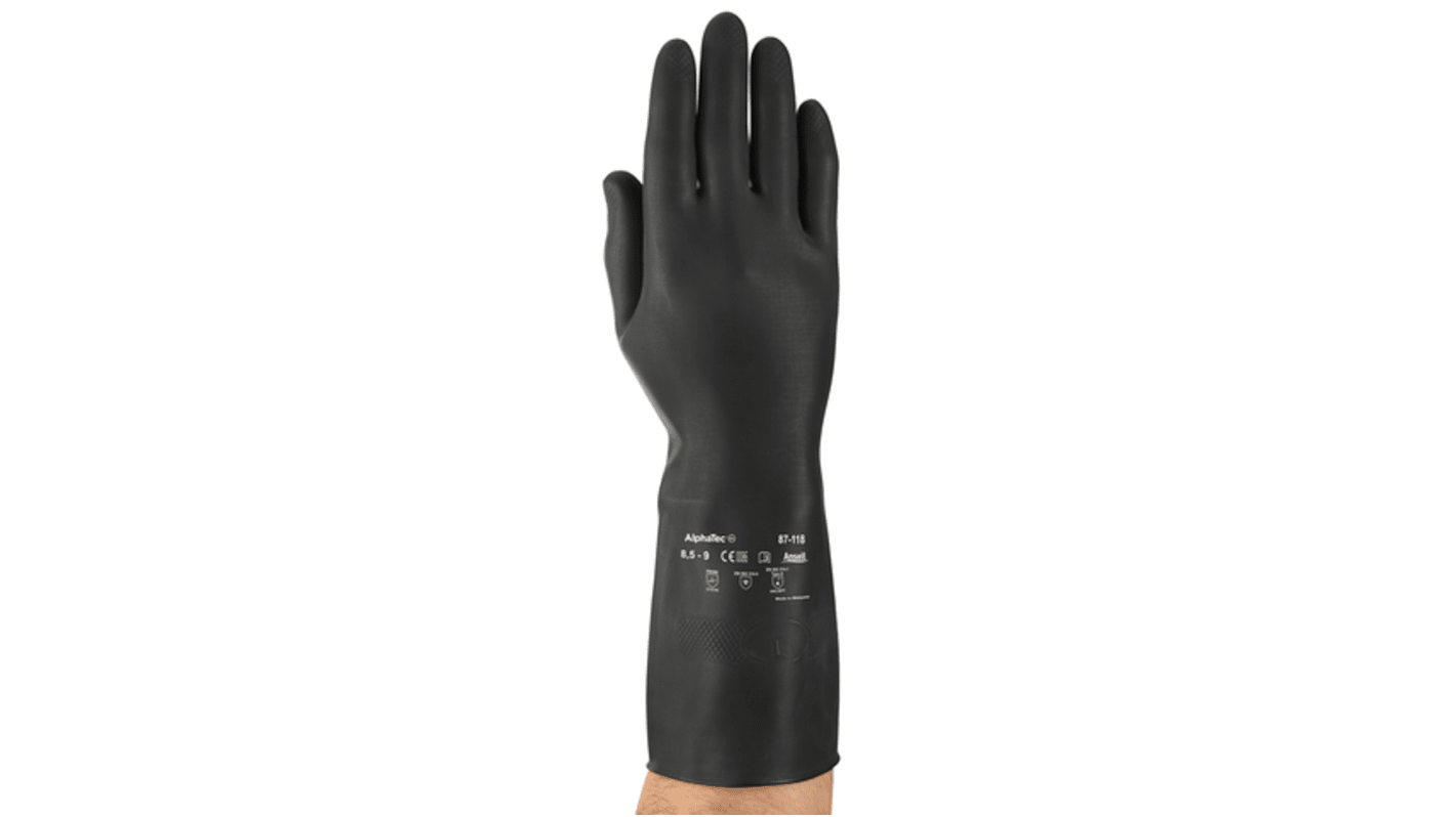 87118065BP Ansell Black Latex Chemical Resistant Work Gloves, Size 6.