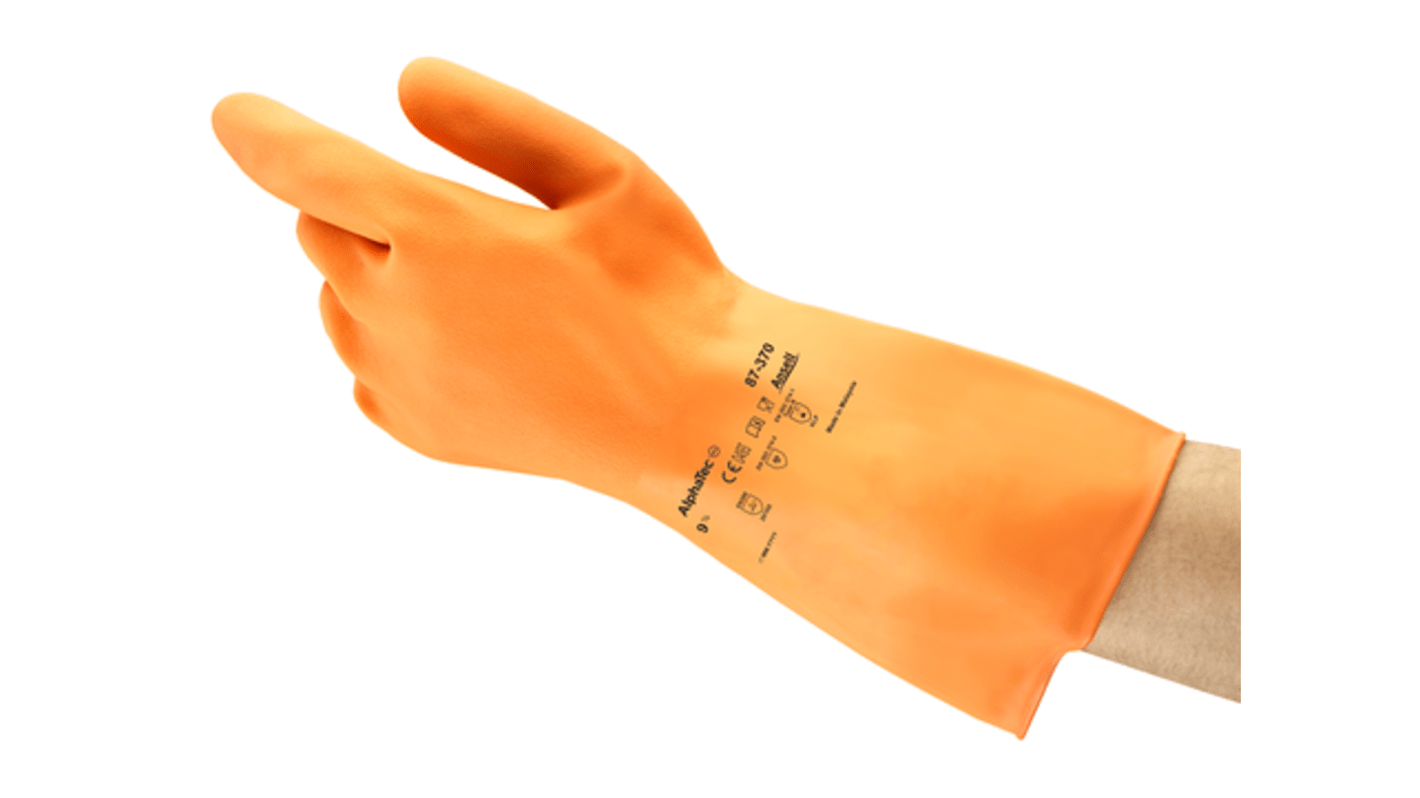 Ansell Orange Cotton Chemical Resistant Work Gloves, Size 7.5, Small, Latex Coating