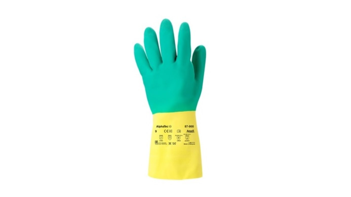 Ansell Yellow Latex Chemical Resistant Work Gloves, Size 7.5, Small, Latex, Neoprene Coating