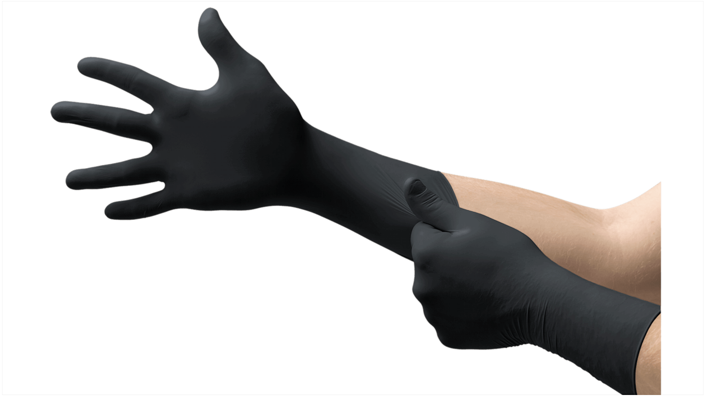 93862110 Ansell MICROFLEX® Black PowderFree Nitrile Disposable Gloves, Size XXL, Food Safe