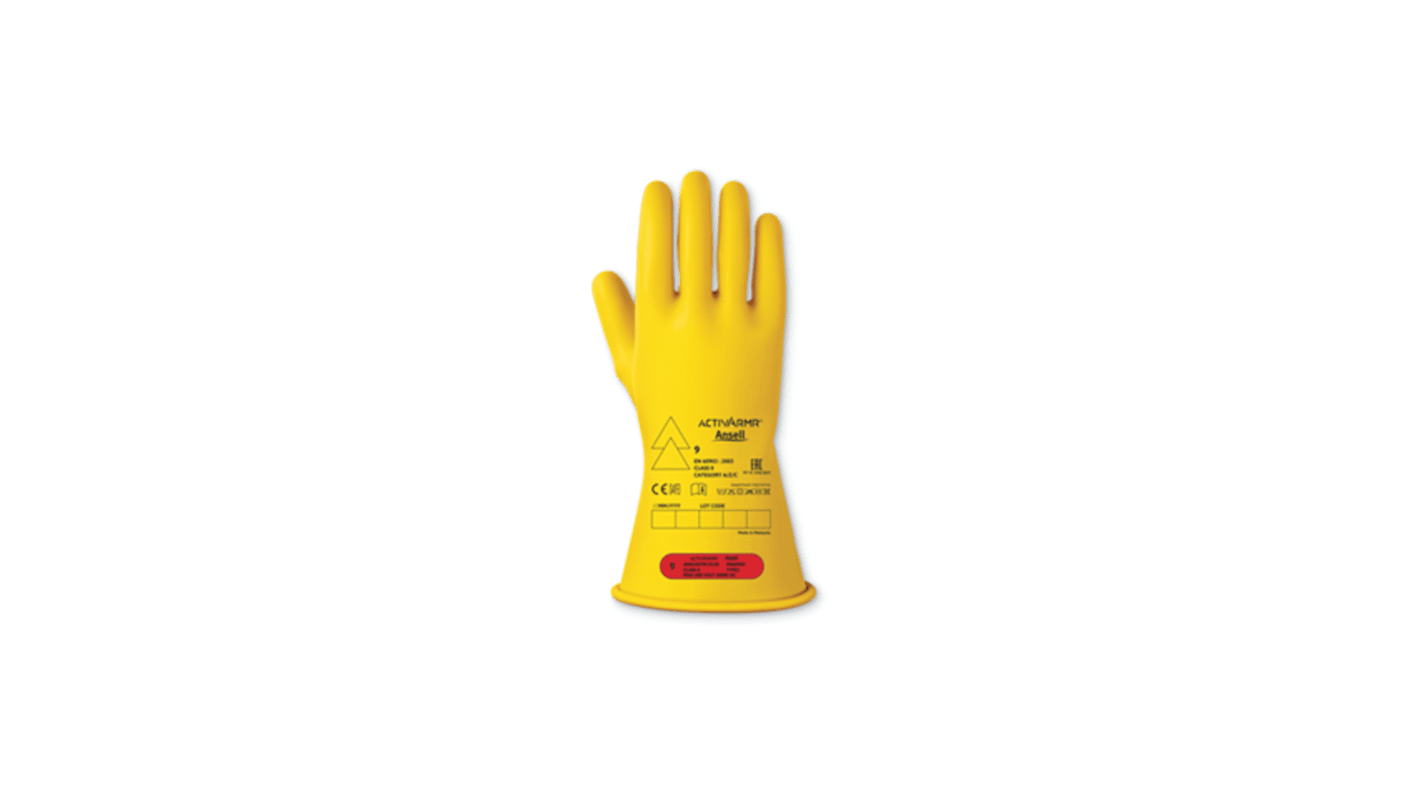 Ansell Yellow Latex Electrical Protection Electrical Insulating Gloves, Size 10, XL, Latex Coating