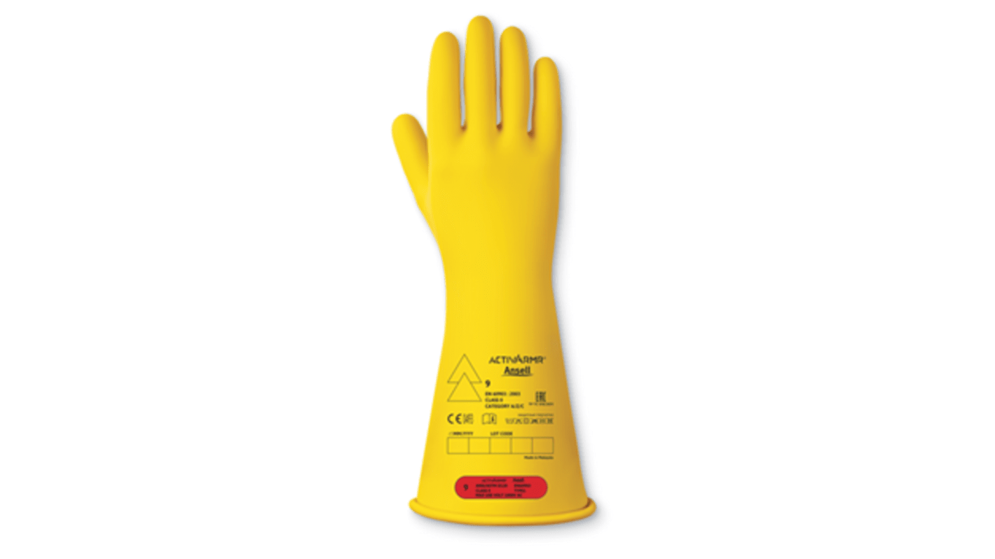 Ansell Yellow Latex Electrical Safety Electrical Insulating Gloves, Size 8, Medium, Latex Coating