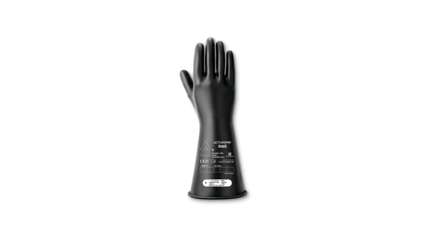 Guantes dieléctricos de Látex Negro Ansell, talla 6, con recubrimiento de Látex, Seguridad eléctrica