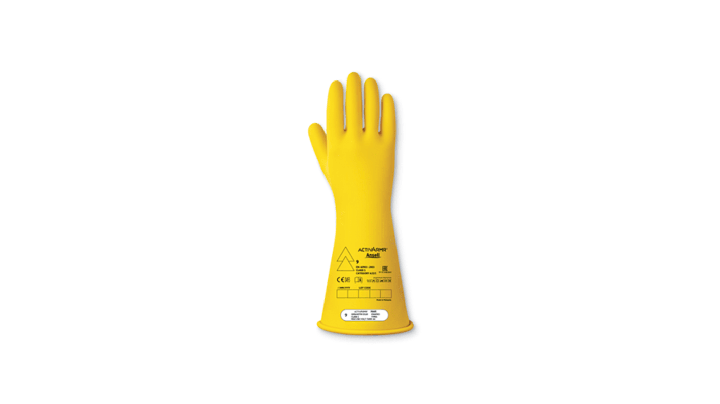 Ansell Yellow Latex Electrical Safety Electrical Insulating Gloves, Size 8, Latex Coating