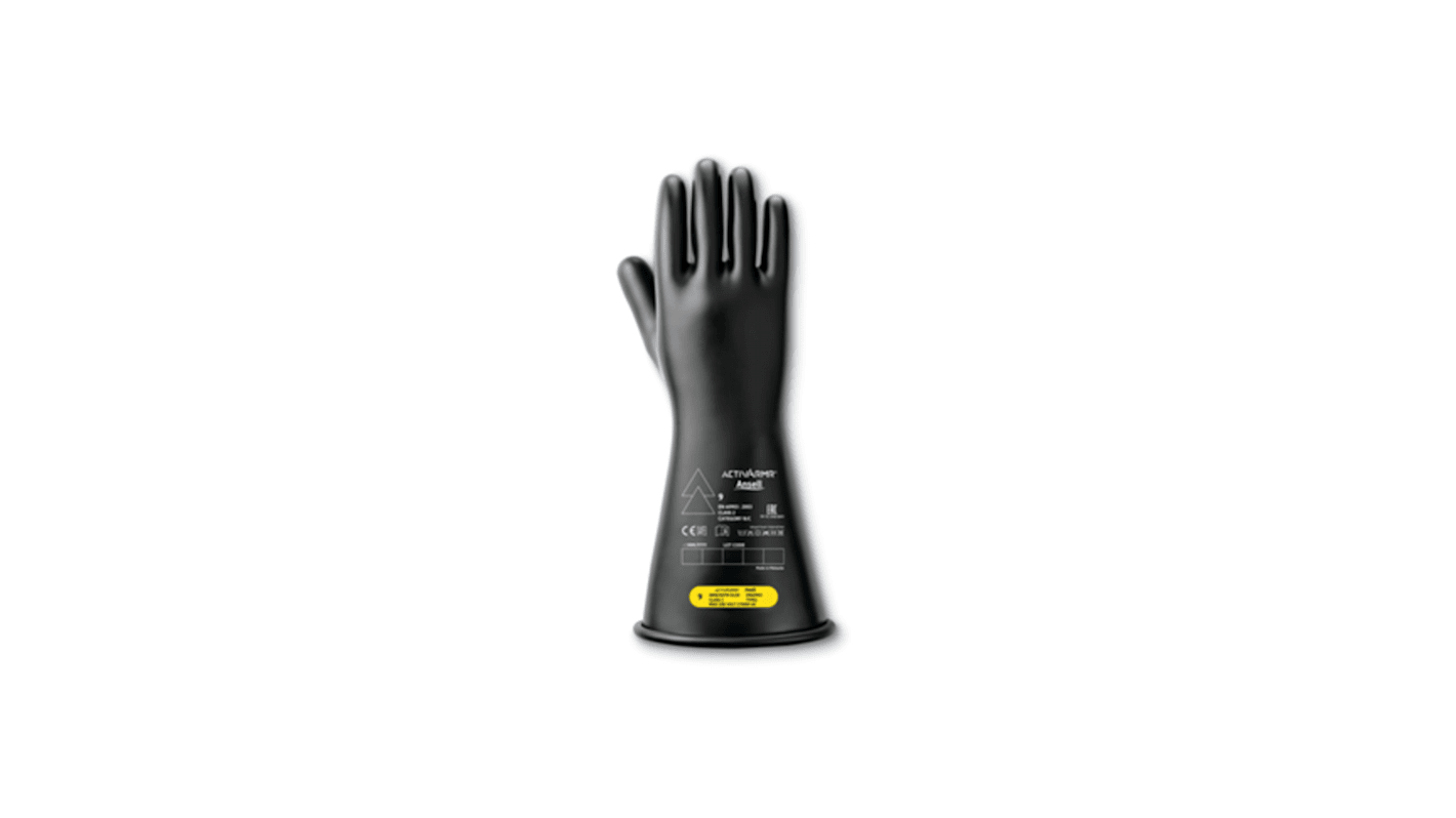 Guantes dieléctricos de Látex Negro Ansell, talla 8, con recubrimiento de Látex, Seguridad eléctrica