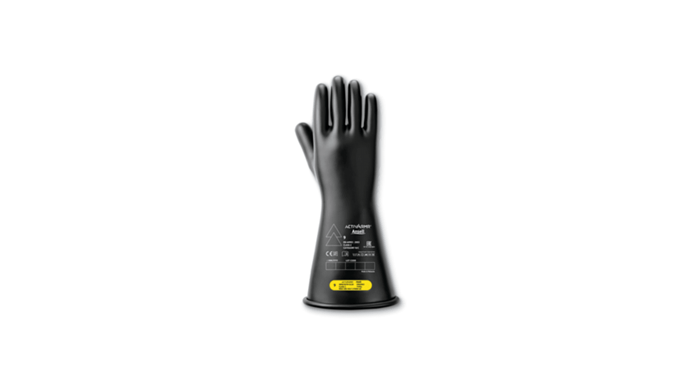 Ansell Black Latex Electrical Safety Electrical Insulating Gloves, Size 11, Latex Coating