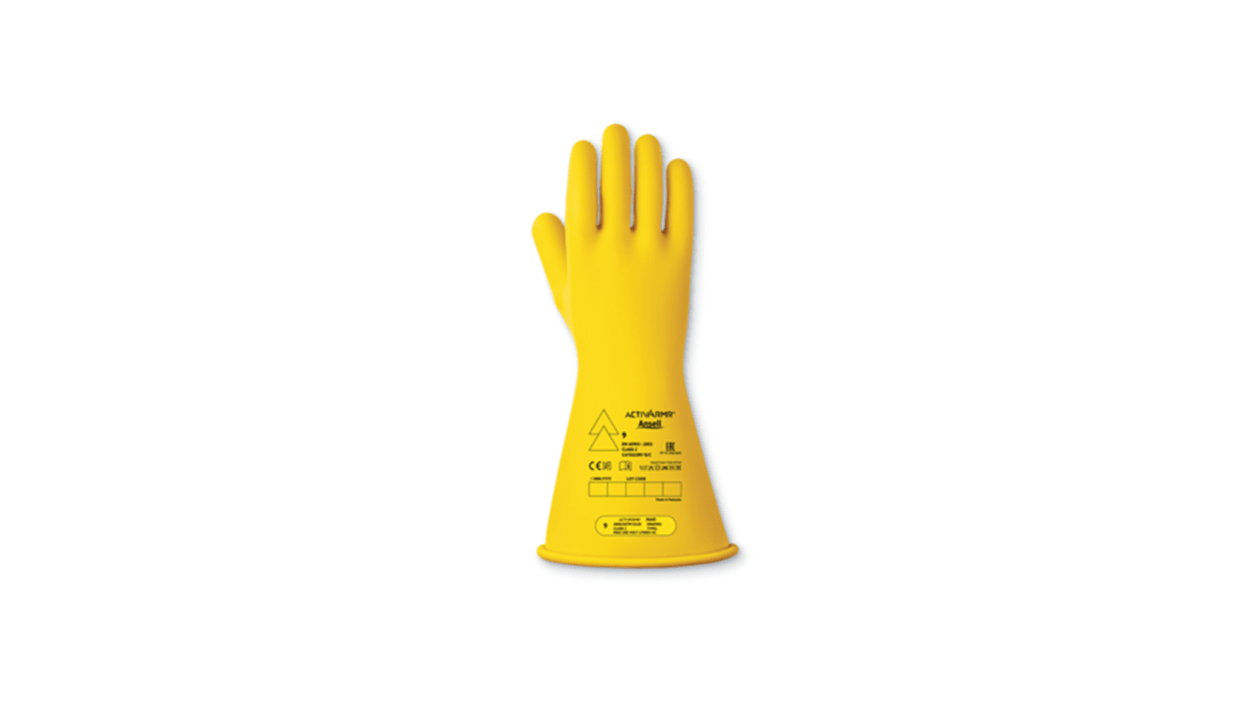 Ansell Yellow Latex Electrical Safety Electrical Insulating Gloves, Size 10, Latex Coating