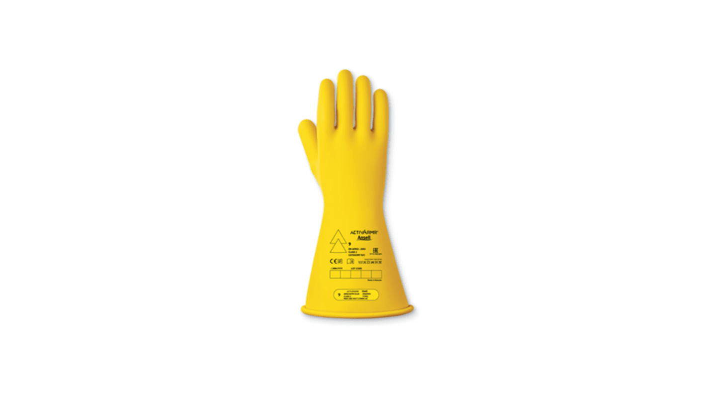 Guantes dieléctricos de Látex Amarillo Ansell, talla 11, con recubrimiento de Látex, Seguridad eléctrica