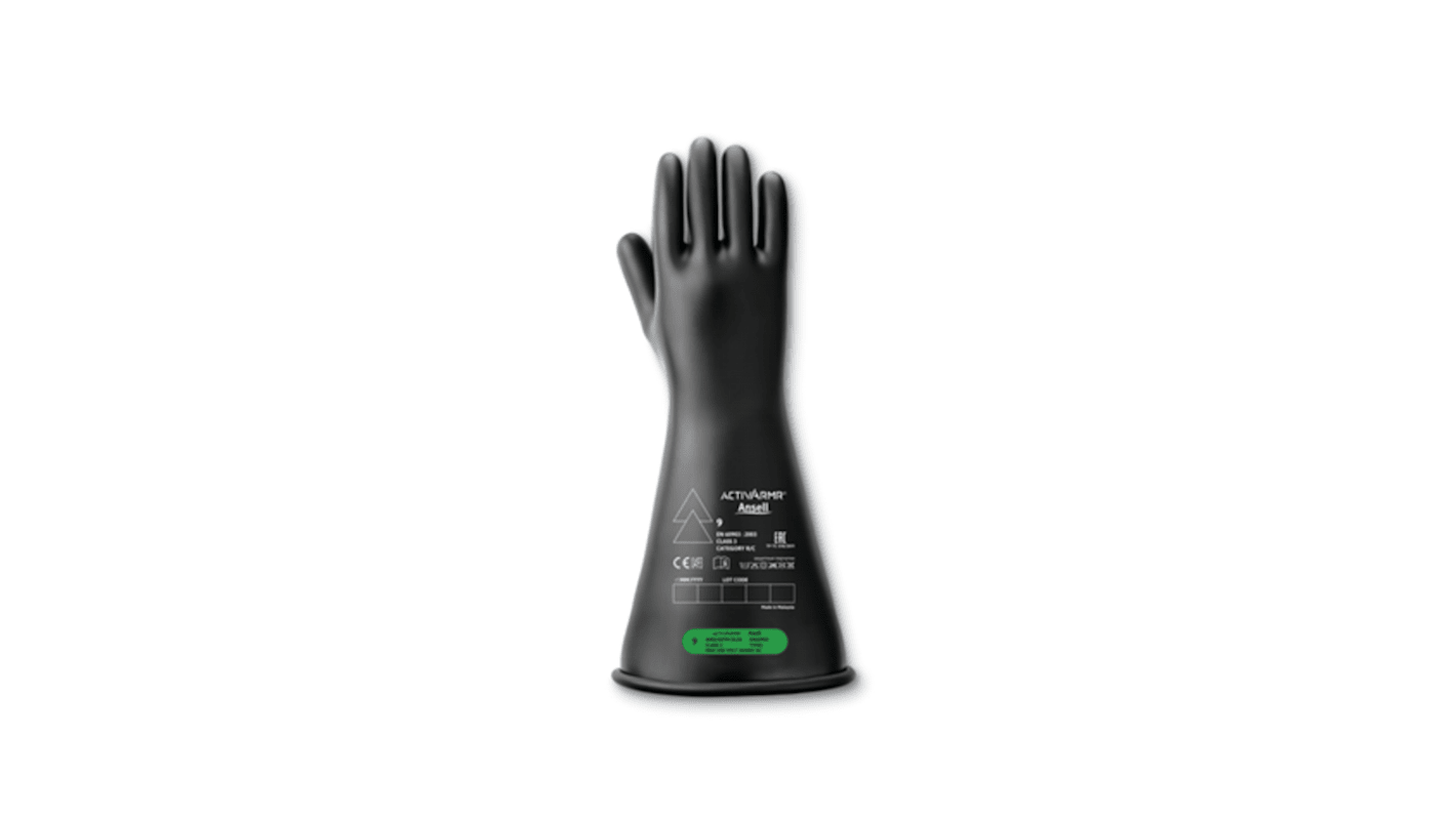 Guantes dieléctricos de Látex Negro Ansell, talla 9, con recubrimiento de Látex, Seguridad eléctrica