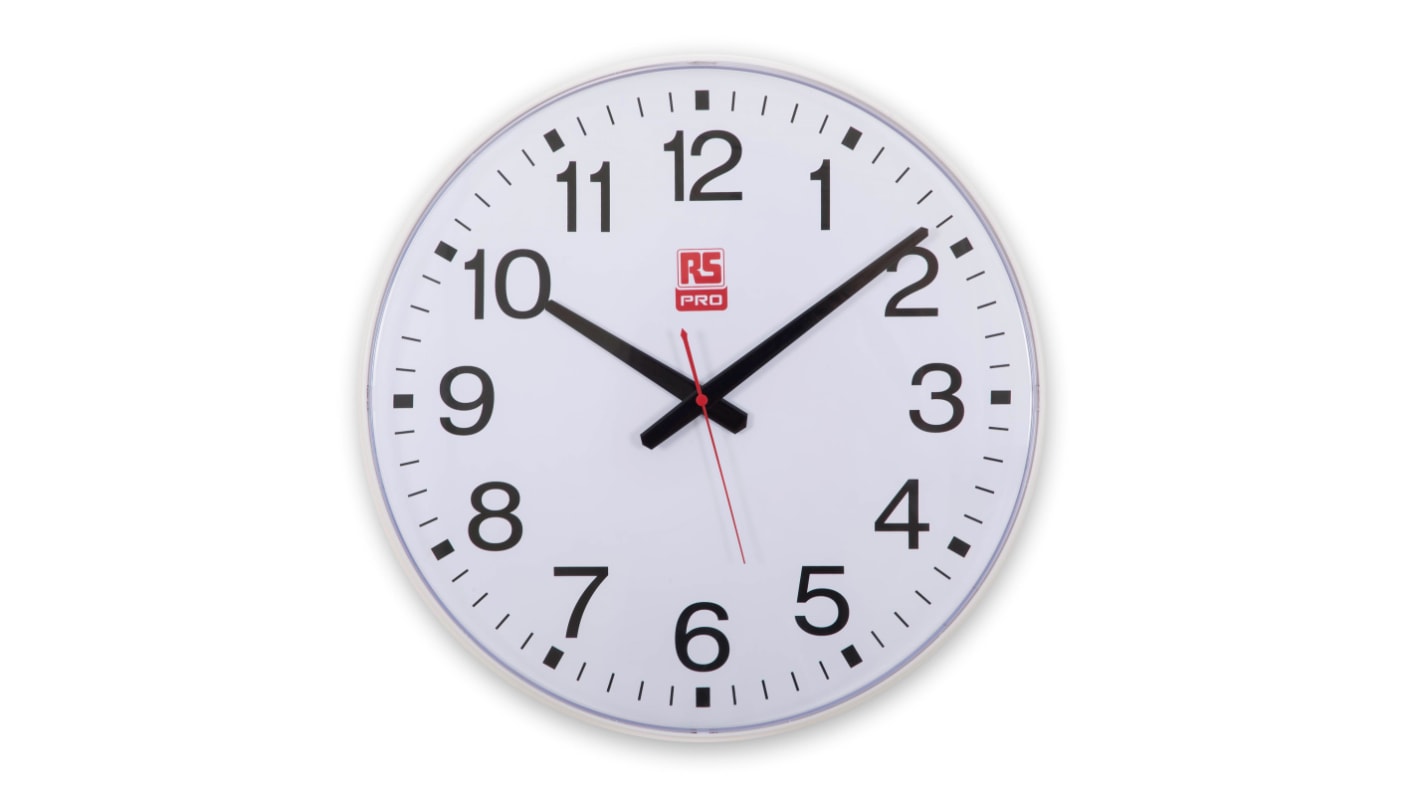 RS PRO White Analog Wall Clock, 420mm Diameter