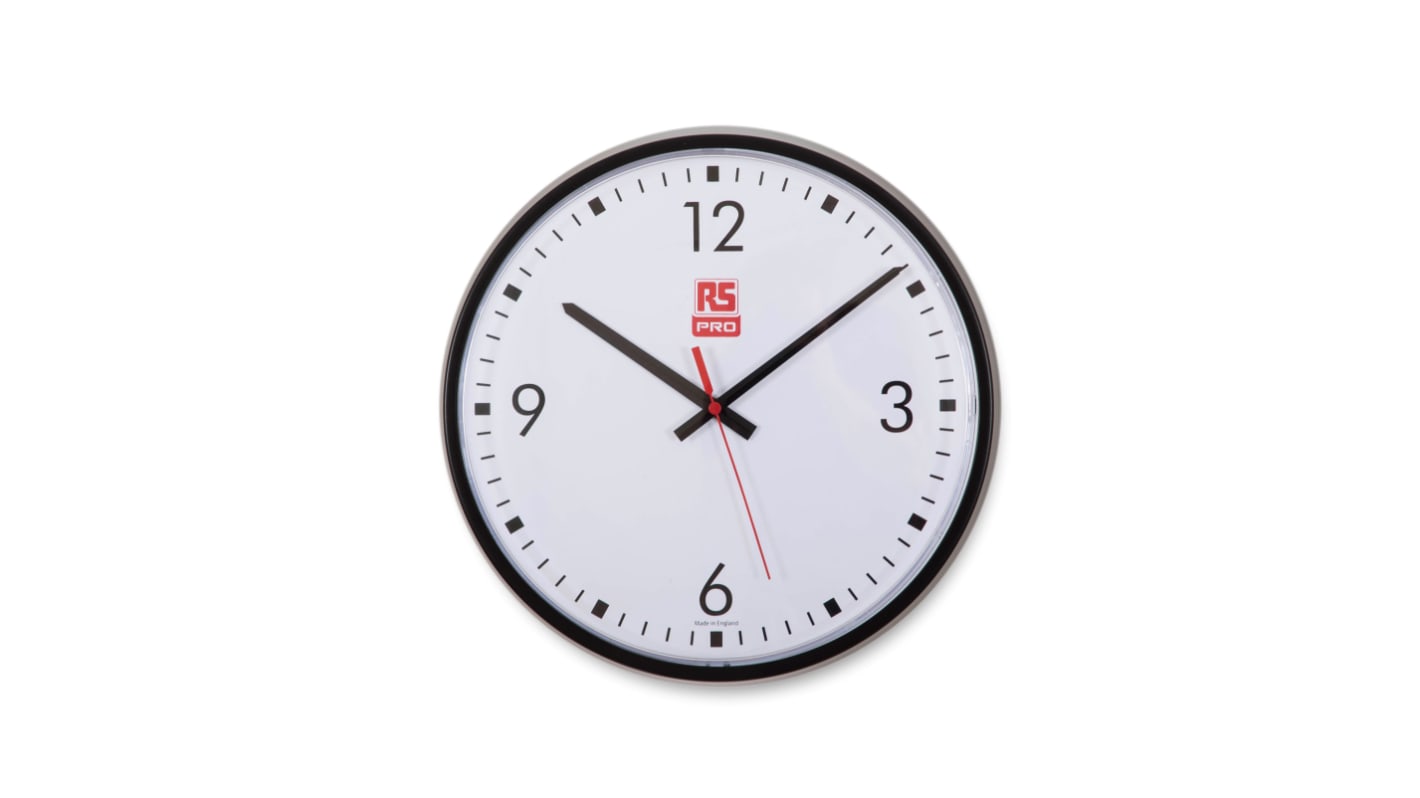 RS PRO Black Analogue Wall Clock, 310mm Diameter