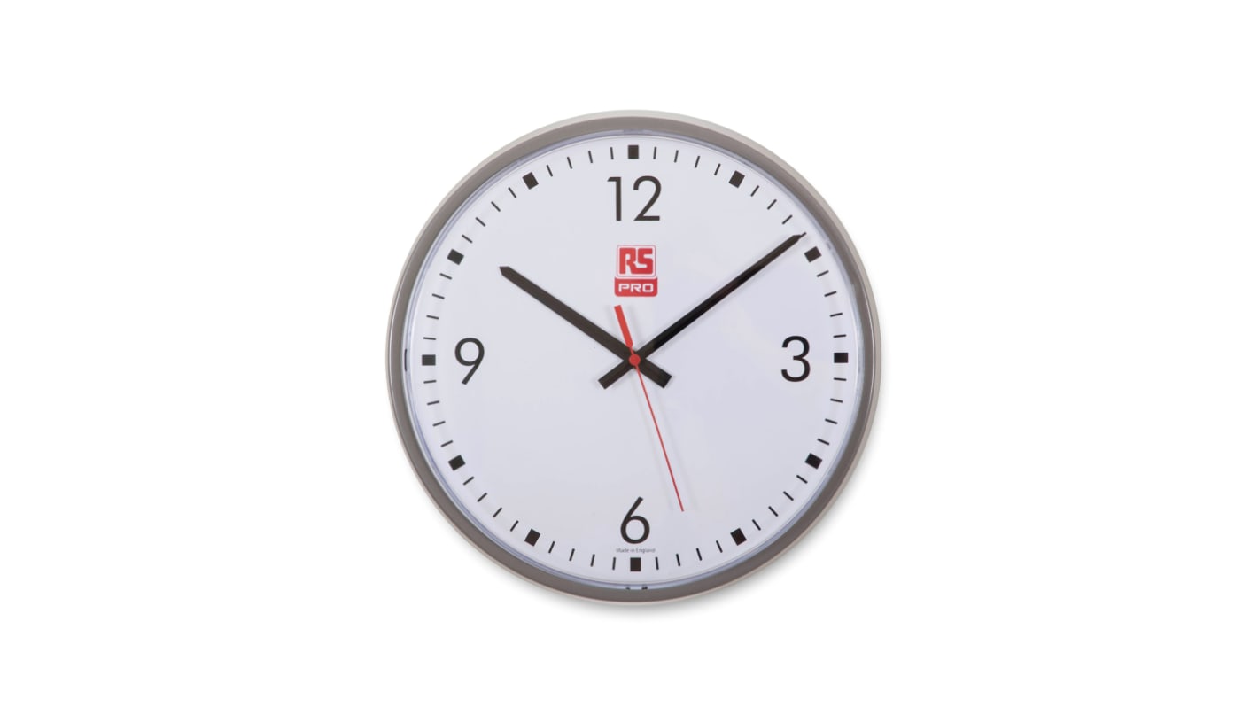 Reloj  de pared plateado RS PRO, Ø 310mm No , suministrado con 1 pila AA