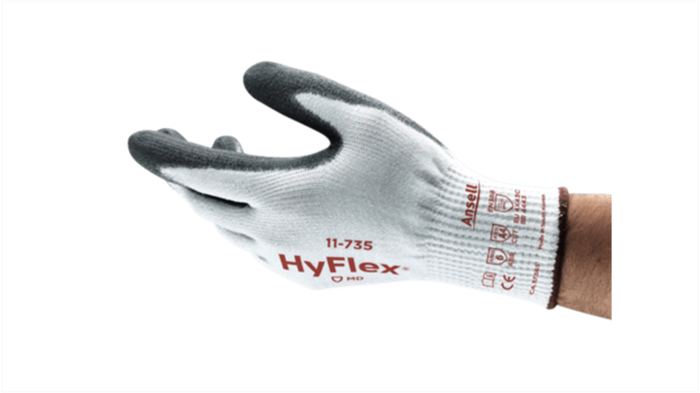 Ansell White Nylon Abrasion Resistant, Cut Resistant Cut Resistant Gloves, Size 10, XL, Polyurethane Coating