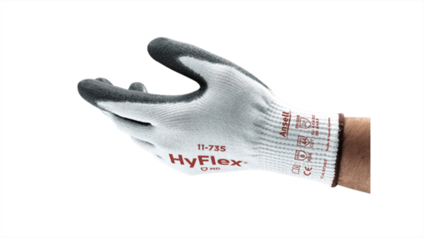 Ansell White Nylon Abrasion Resistant, Cut Resistant Cut Resistant Gloves, Size 9, Large, Polyurethane Coating