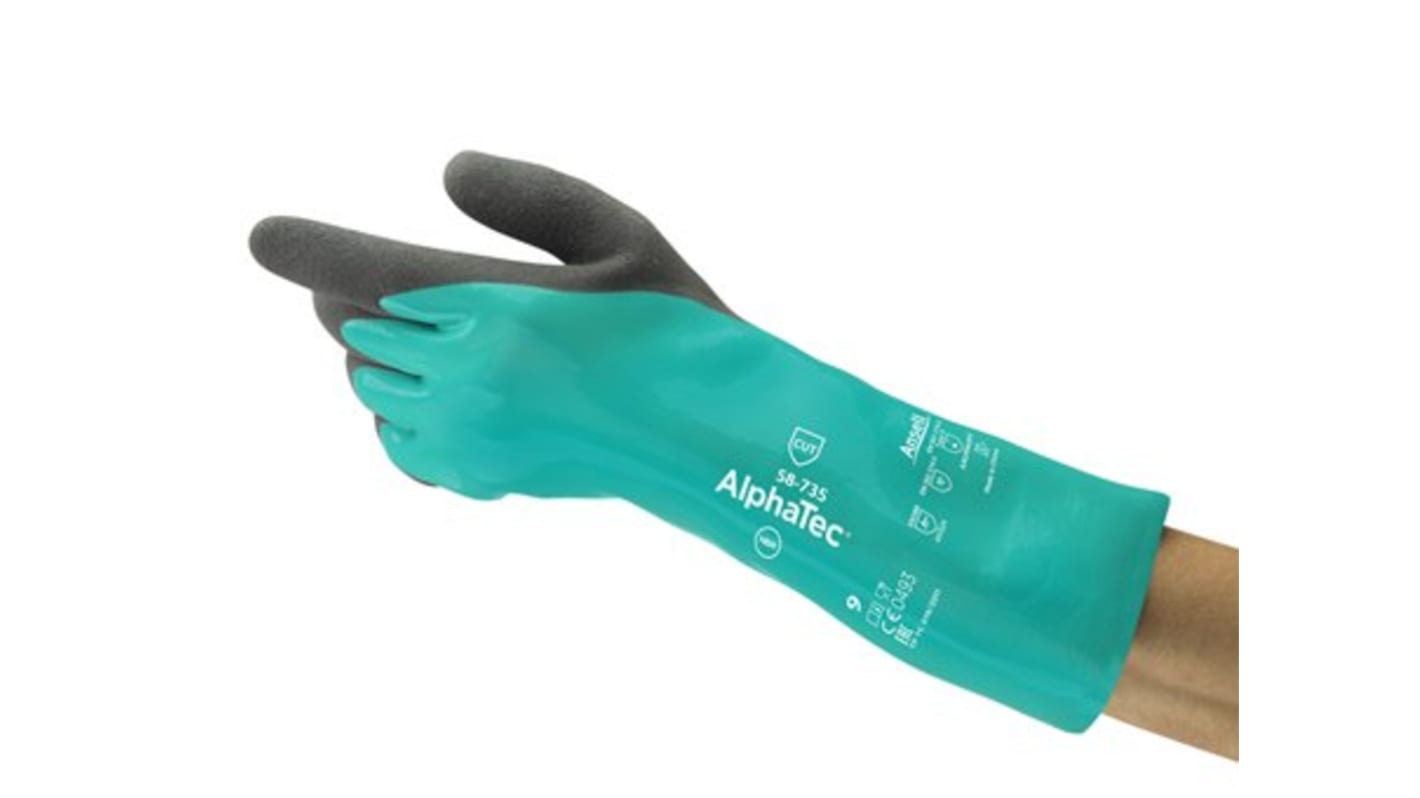 Ansell Green Nitrile Chemical Resistant, Cut Resistant Work Gloves, Size 6, Nitrile Coating