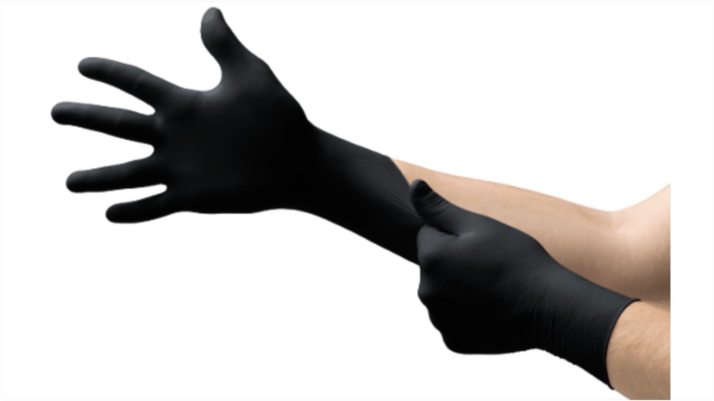 Ansell MICROFLEX® Black Powder-Free Nitrile Disposable Gloves, Size 7.5-8, Medium, Food Safe, 100 per Pack
