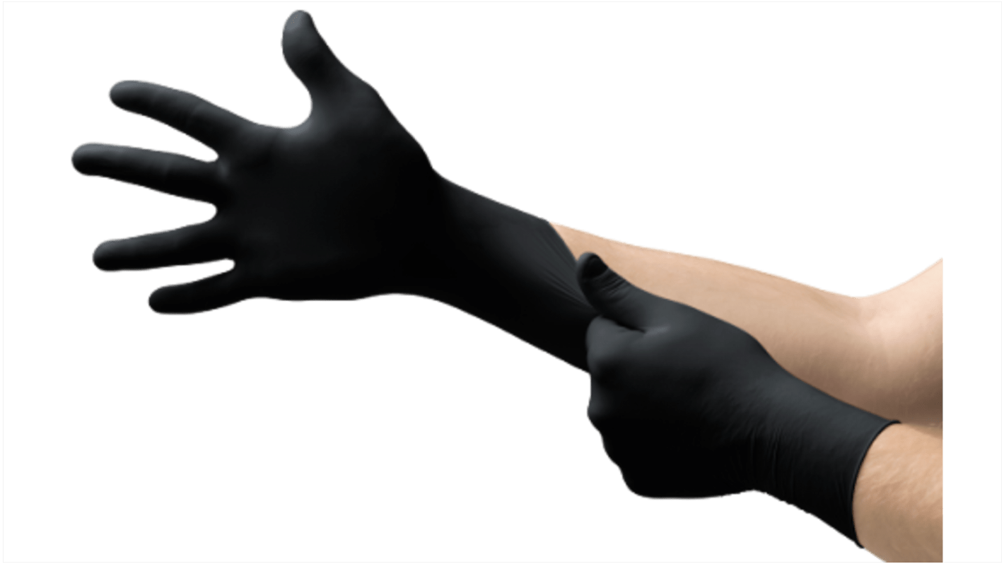 Ansell MICROFLEX® Black Powder-Free Nitrile Disposable Gloves, Size 9.5-10, XL, Food Safe, 100 per Pack