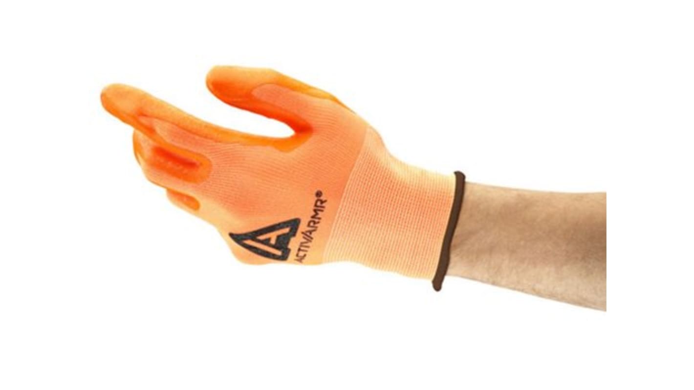 Ansell Orange Nylon General Purpose Work Gloves, Size 9, Nitrile Coating