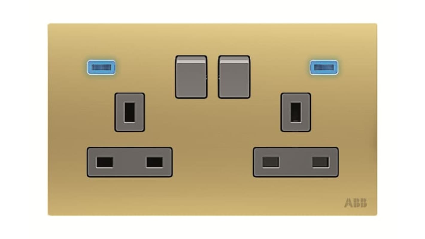 Presa elettrica, ABB 2CLA643729N1701, 13A, 2 moduli, presa BS, Oro Esterno, Montaggio a filo